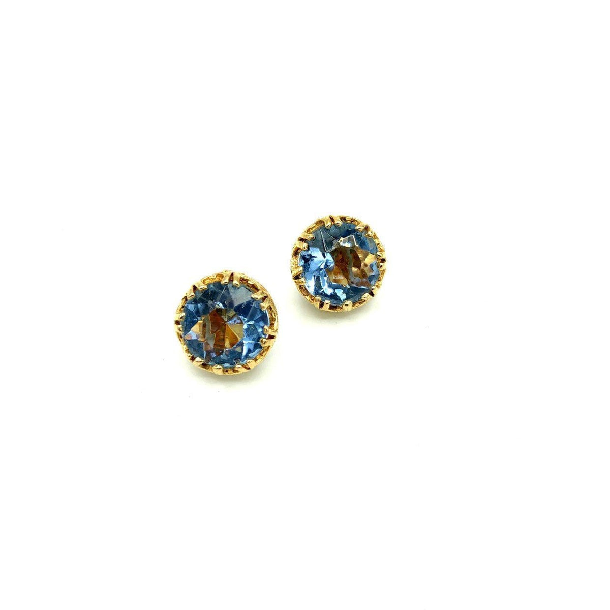 Vintage Light Blue Round Rhinestone Clip - On Earrings - 24 Wishes Vintage Jewelry