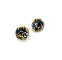 Vintage Light Blue Round Rhinestone Clip - On Earrings - 24 Wishes Vintage Jewelry