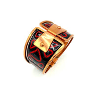 Vintage Matisse Renoir Enamel Geometric Wide Copper Hinged Bangle - 24 Wishes Vintage Jewelry