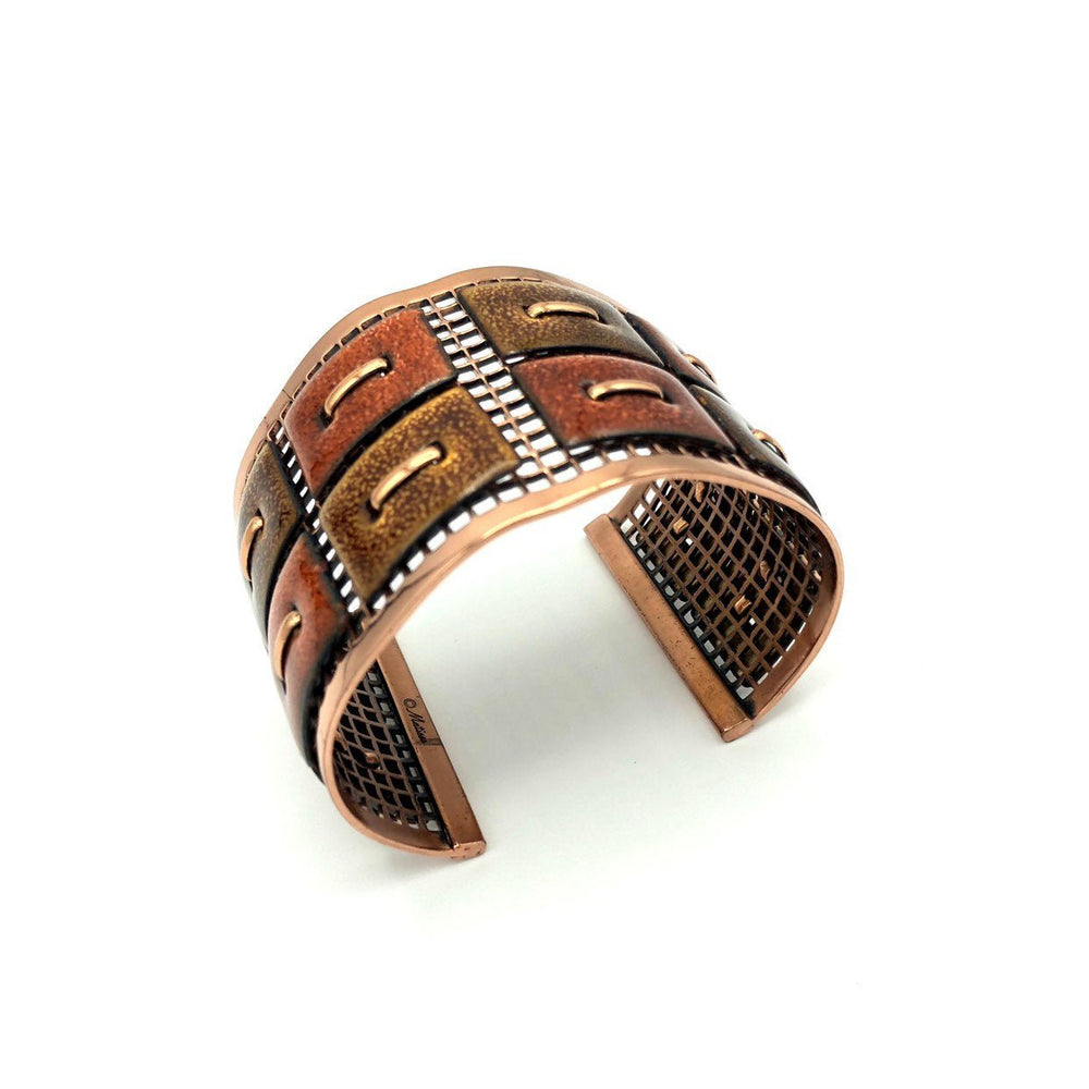 Vintage Matisse Renoir Geometric Wide Copper Cuff Bracelet - 24 Wishes Vintage Jewelry