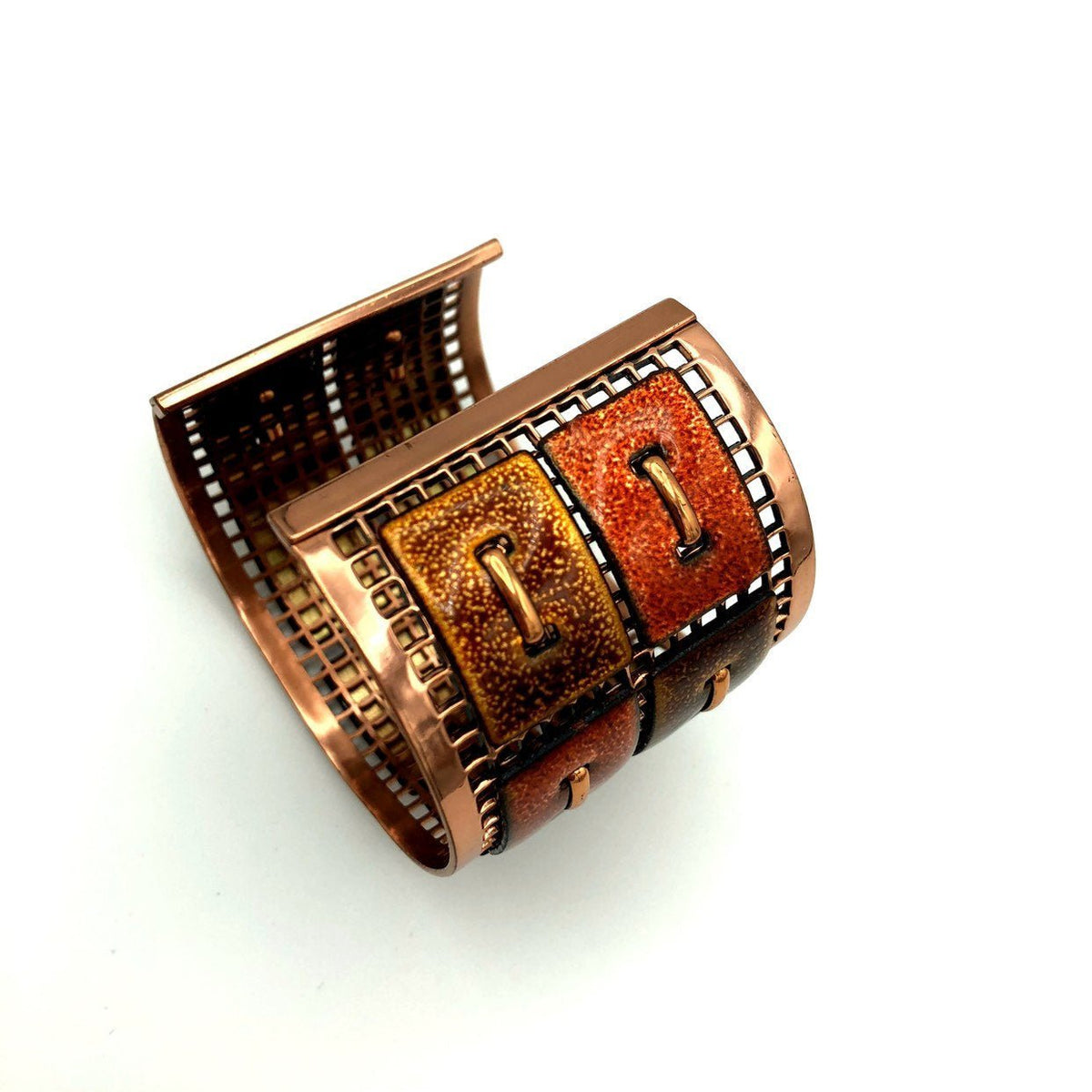 Vintage Matisse Renoir Geometric Wide Copper Cuff Bracelet - 24 Wishes Vintage Jewelry