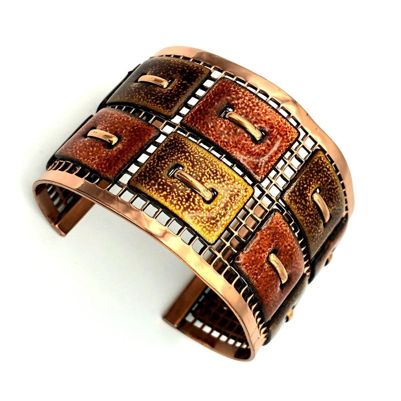 Vintage Matisse Renoir Geometric Wide Copper Cuff Bracelet - 24 Wishes Vintage Jewelry