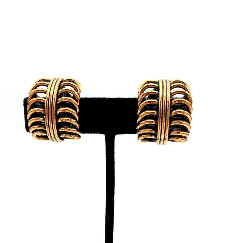 Vintage Matisse Renoir Wide Hoop Copper Clip - On Earrings - 24 Wishes Vintage Jewelry