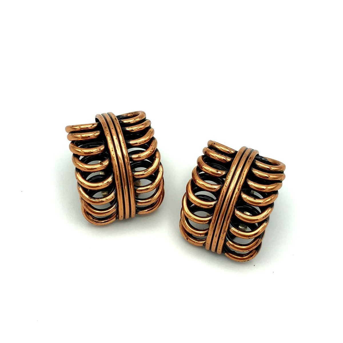 Vintage Matisse Renoir Wide Hoop Copper Clip - On Earrings - 24 Wishes Vintage Jewelry