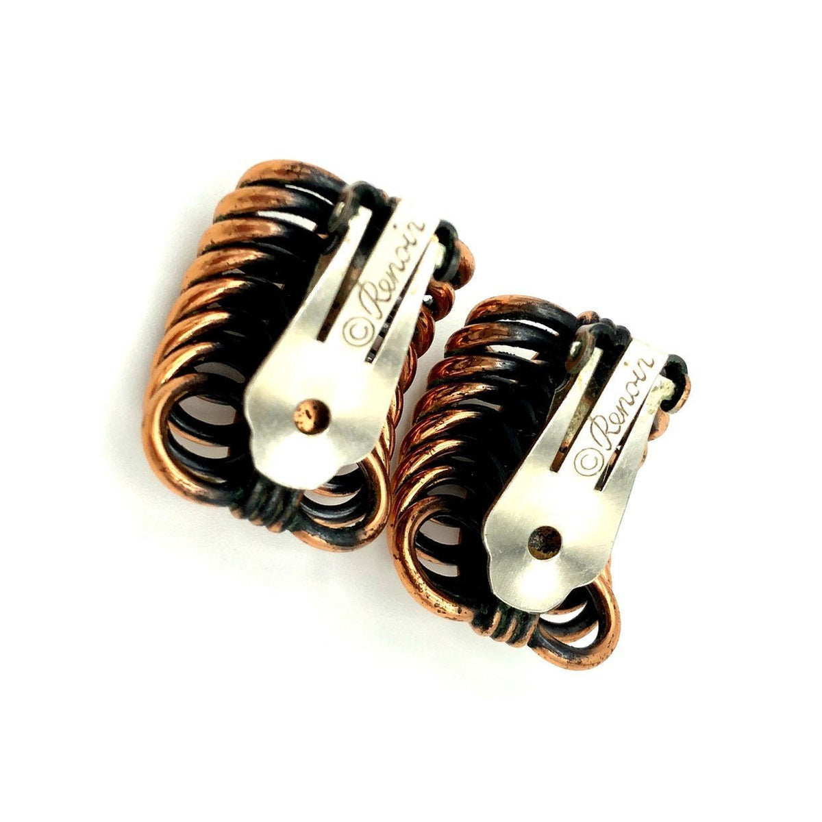 Vintage Matisse Renoir Wide Hoop Copper Clip - On Earrings - 24 Wishes Vintage Jewelry
