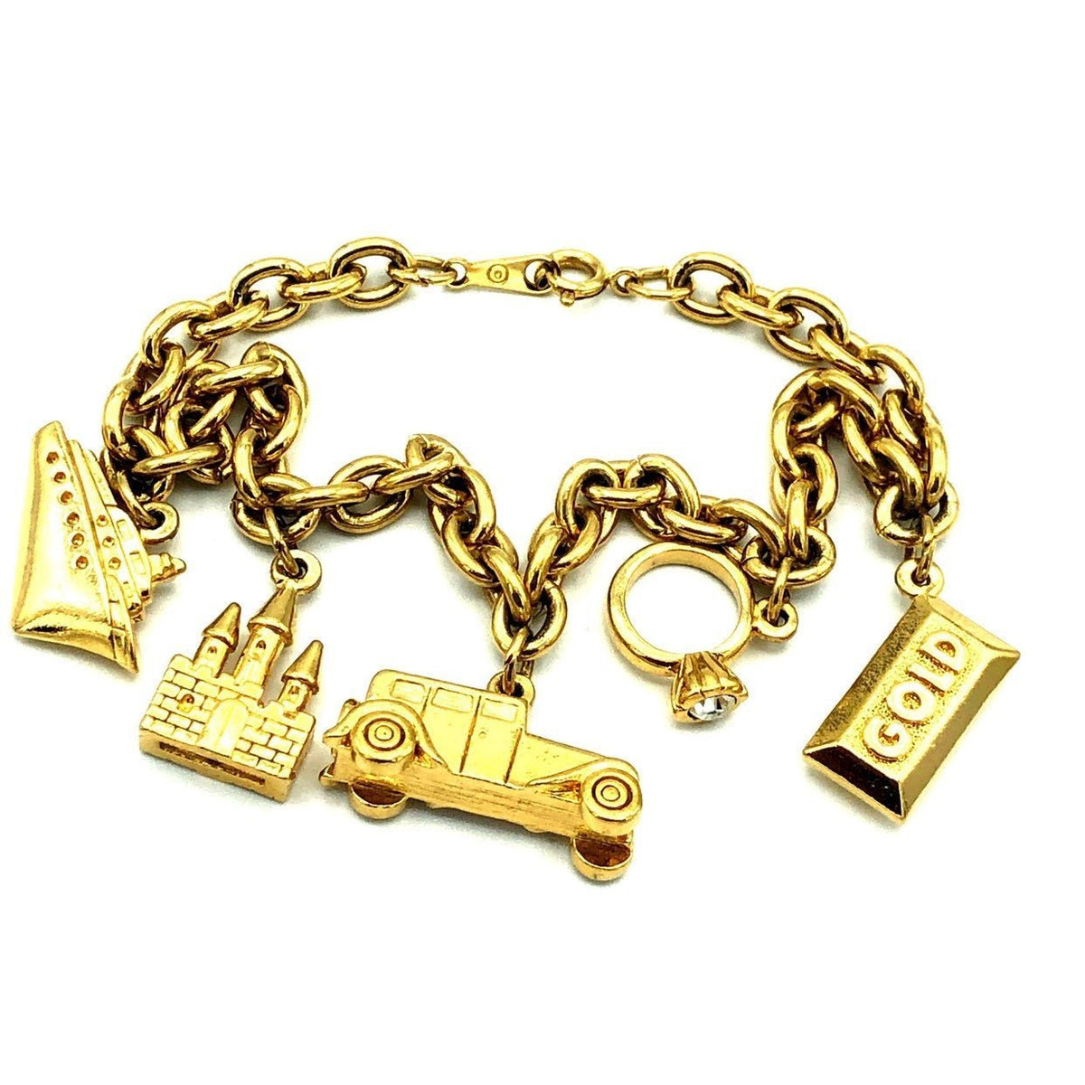 Vintage Mid - Century Novelty Gold Stacking Charm Bracelet - 24 Wishes Vintage Jewelry