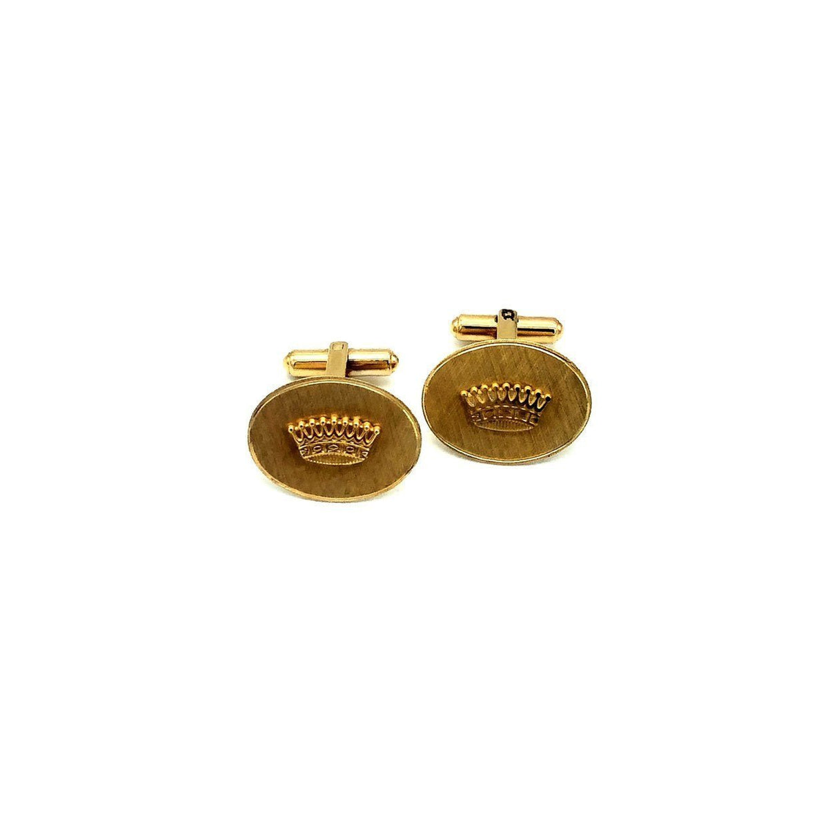 Vintage Midcentury Crown Gold Oval Cuff Links - 24 Wishes Vintage Jewelry