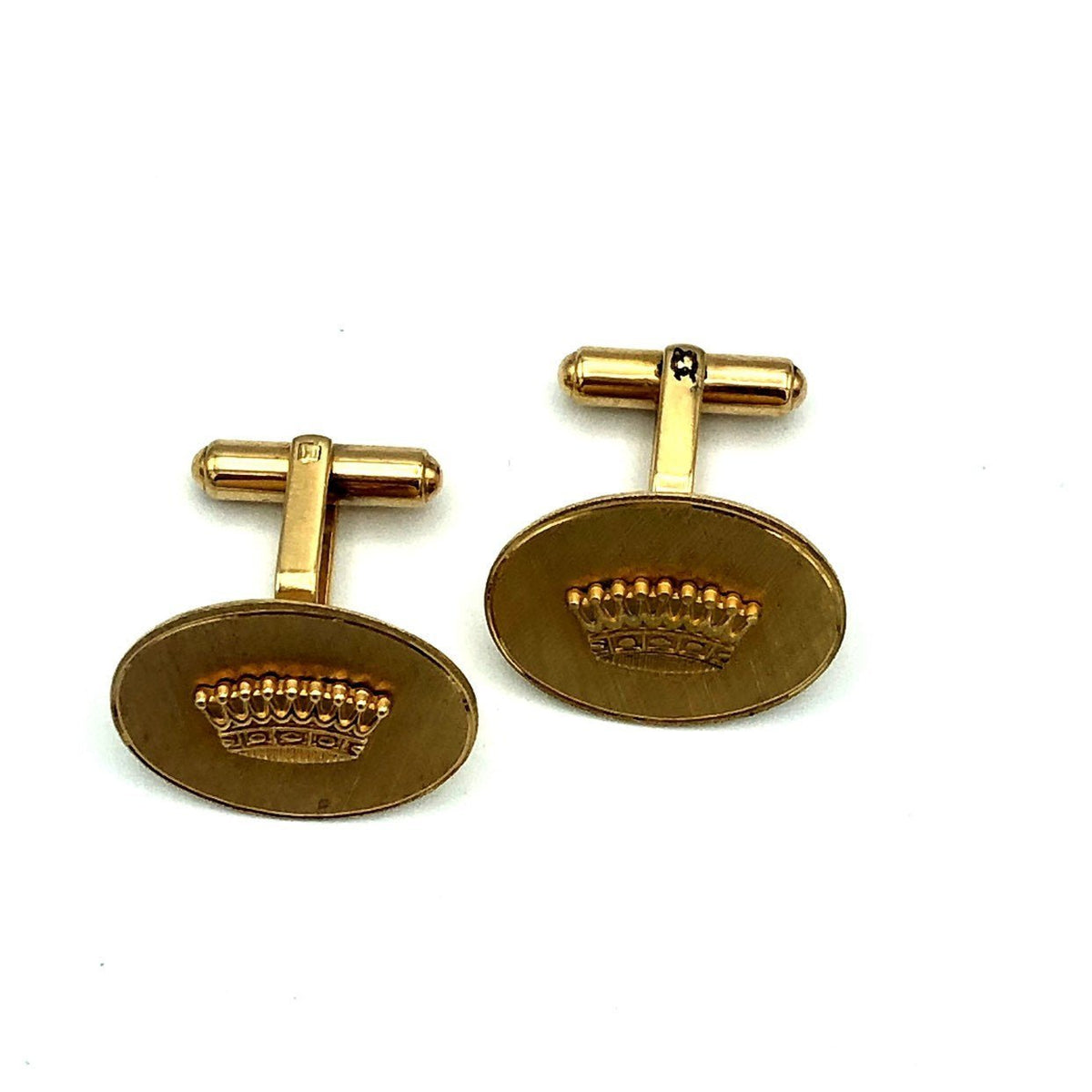 Vintage Midcentury Crown Gold Oval Cuff Links - 24 Wishes Vintage Jewelry