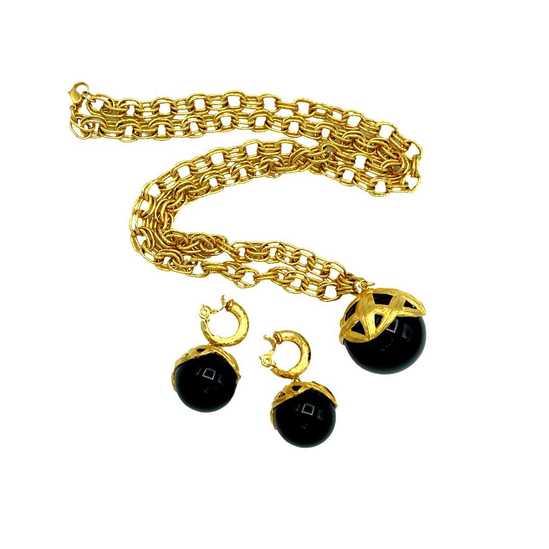 Vintage Monet Black Ball Caged Ball Jewelry Set - 24 Wishes Vintage Jewelry