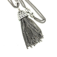 Vintage Monet Double Silver Curb Chain With Tassel Pendant - 24 Wishes Vintage Jewelry