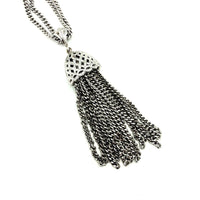 Vintage Monet Double Silver Curb Chain With Tassel Pendant - 24 Wishes Vintage Jewelry