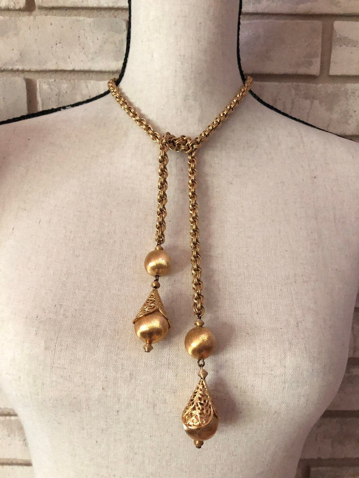 Vintage Monet Gold Bolero Lariat Layering Necklace - 24 Wishes Vintage Jewelry