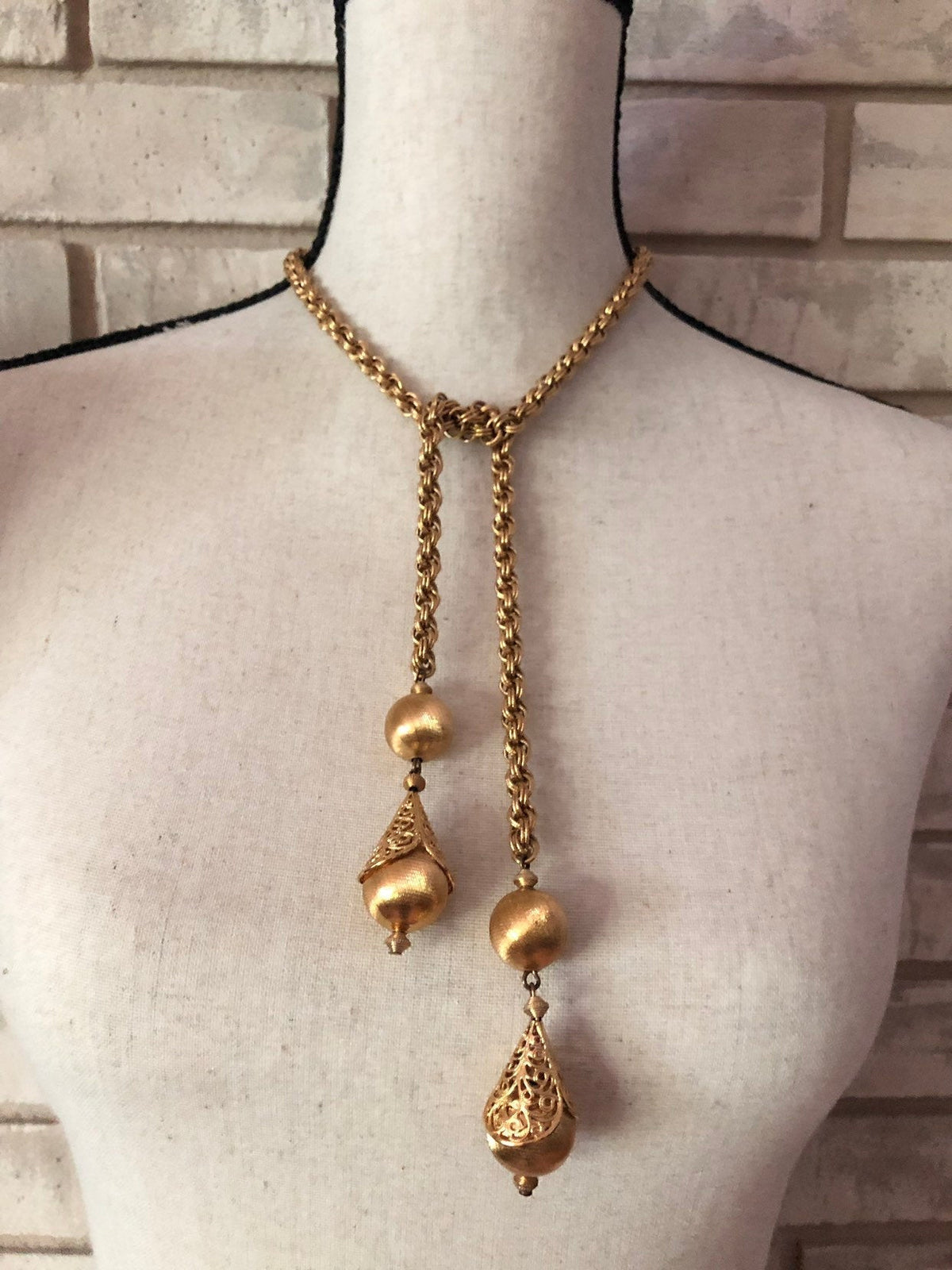 Vintage Monet Gold Bolero Lariat Layering Necklace - 24 Wishes Vintage Jewelry