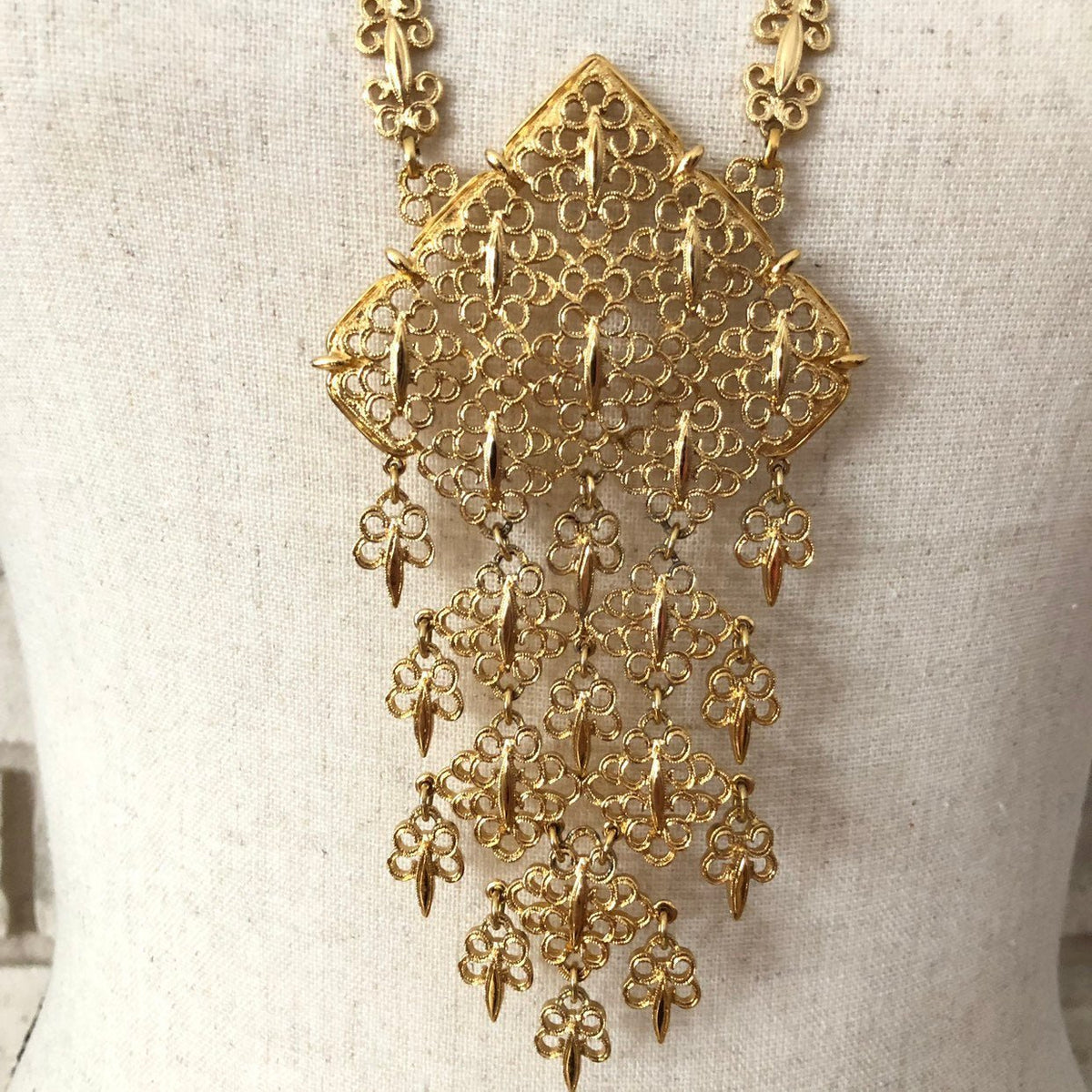 Vintage Monet Gold Filigree Statement Pendant - 24 Wishes Vintage Jewelry