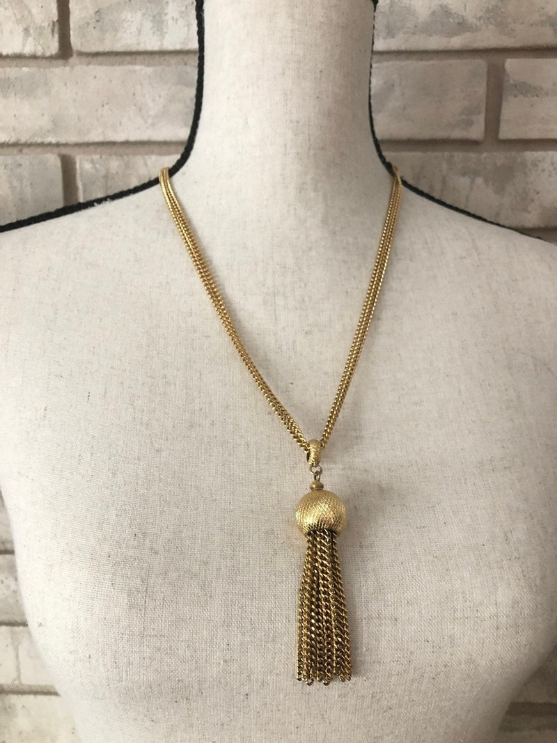 Vintage Monet Gold Layered Chain Tassel Pendant - 24 Wishes Vintage Jewelry