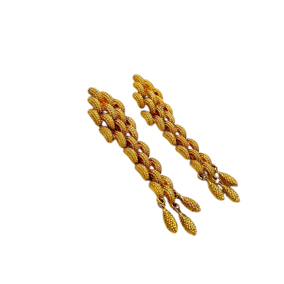 Vintage Monet Signed Gold Textured Chain Dangle Earrings Long Statement Designer Jewelry 24 Wishes Vintage Jewelry