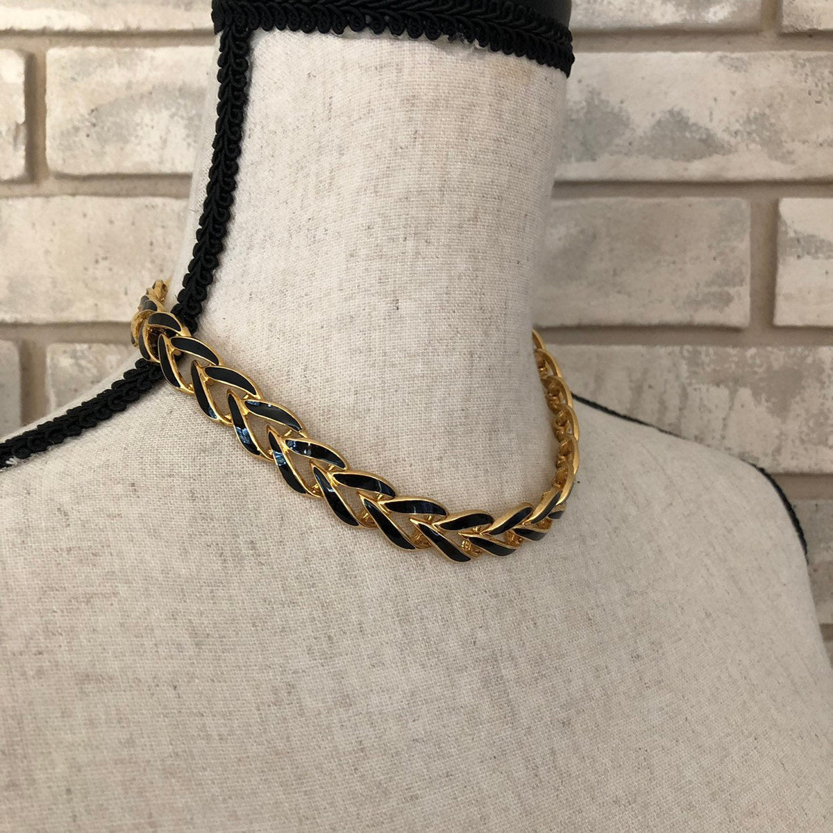 Vintage Napier Classic Gold & Black Enamel Link 'Riviera' Necklace - 24 Wishes Vintage Jewelry