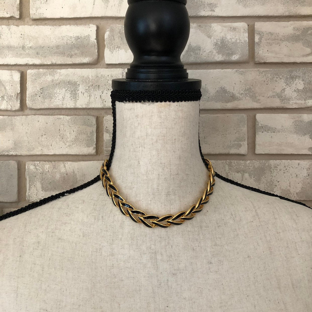 Vintage Napier Classic Gold & Black Enamel Link 'Riviera' Necklace - 24 Wishes Vintage Jewelry