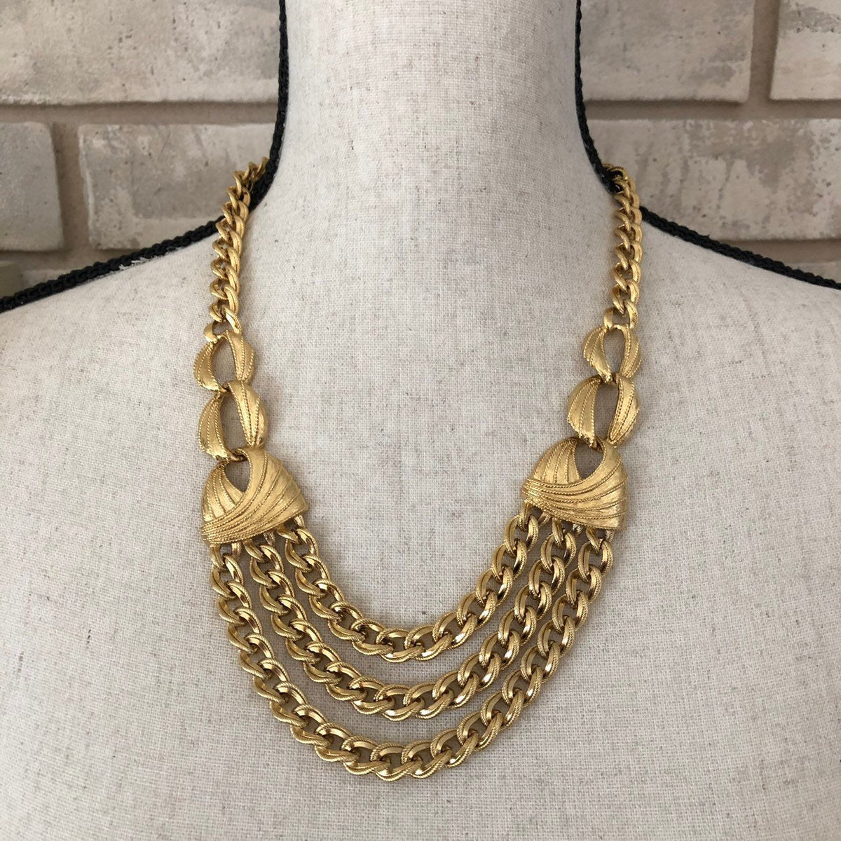 Vintage Napier Gold Chain Classic Layered Bib Necklace - 24 Wishes Vintage Jewelry