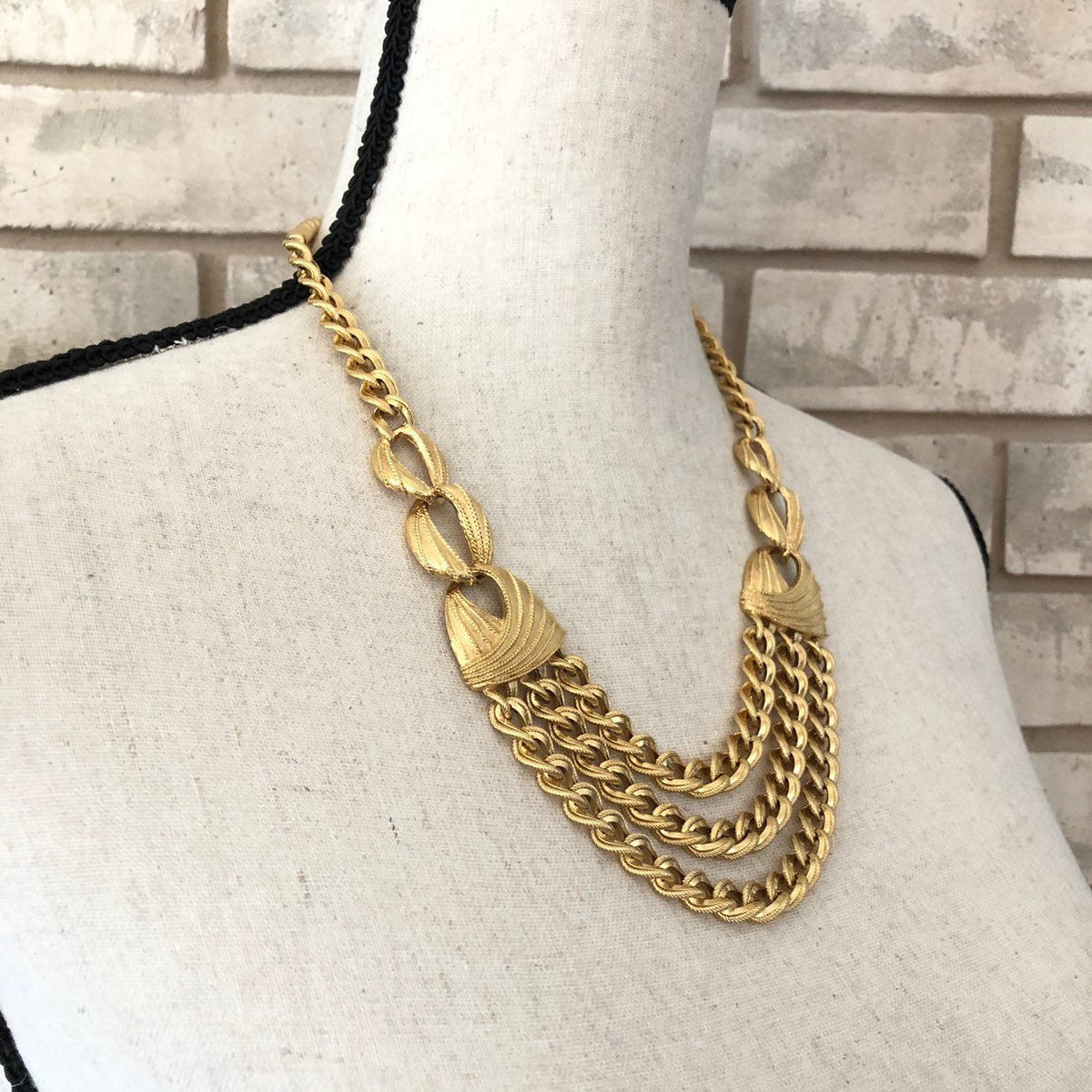 Vintage Napier Gold Chain Classic Layered Bib Necklace - 24 Wishes Vintage Jewelry