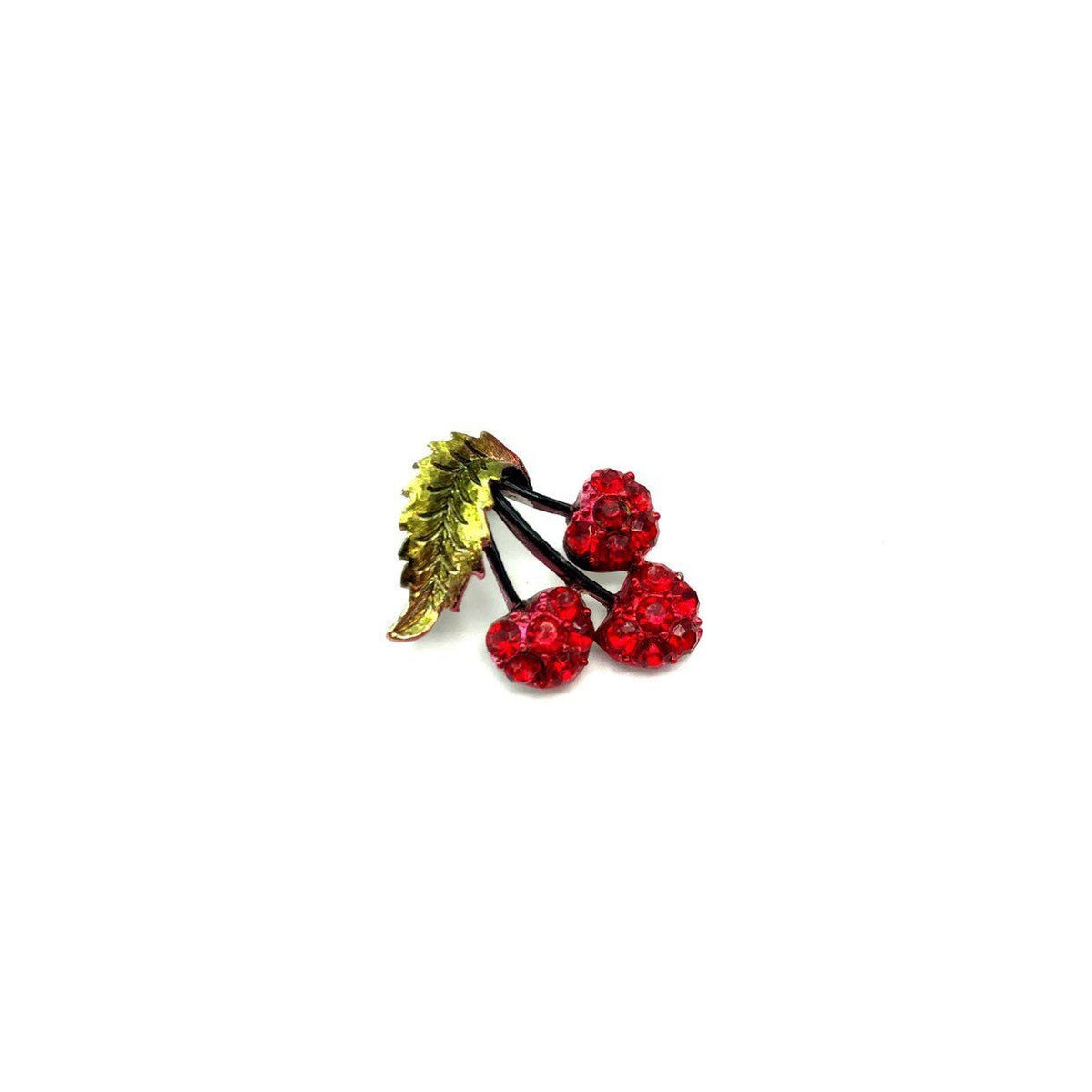 Vintage Petite Red Rhinestone Cherries Brooch - 24 Wishes Vintage Jewelry