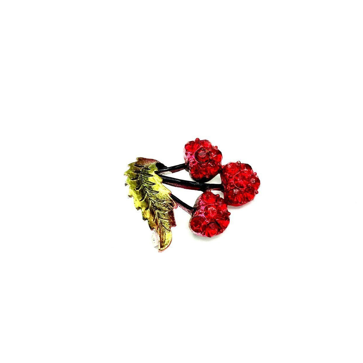 Vintage Petite Red Rhinestone Cherries Brooch - 24 Wishes Vintage Jewelry