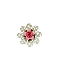 Vintage Pink Enamel Flower White Lattice Brooch - 24 Wishes Vintage Jewelry