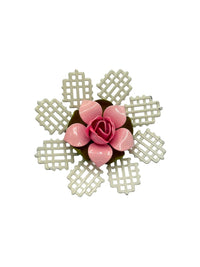 Vintage Pink Enamel Flower White Lattice Brooch - 24 Wishes Vintage Jewelry