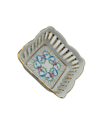 Vintage Porcelain Hand - Painted Floral Ribbons Jewelry Trinket Reticulated Dish - 24 Wishes Vintage Jewelry