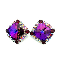 Vintage Purple Square Rivoli Earrings - 24 Wishes Vintage Jewelry