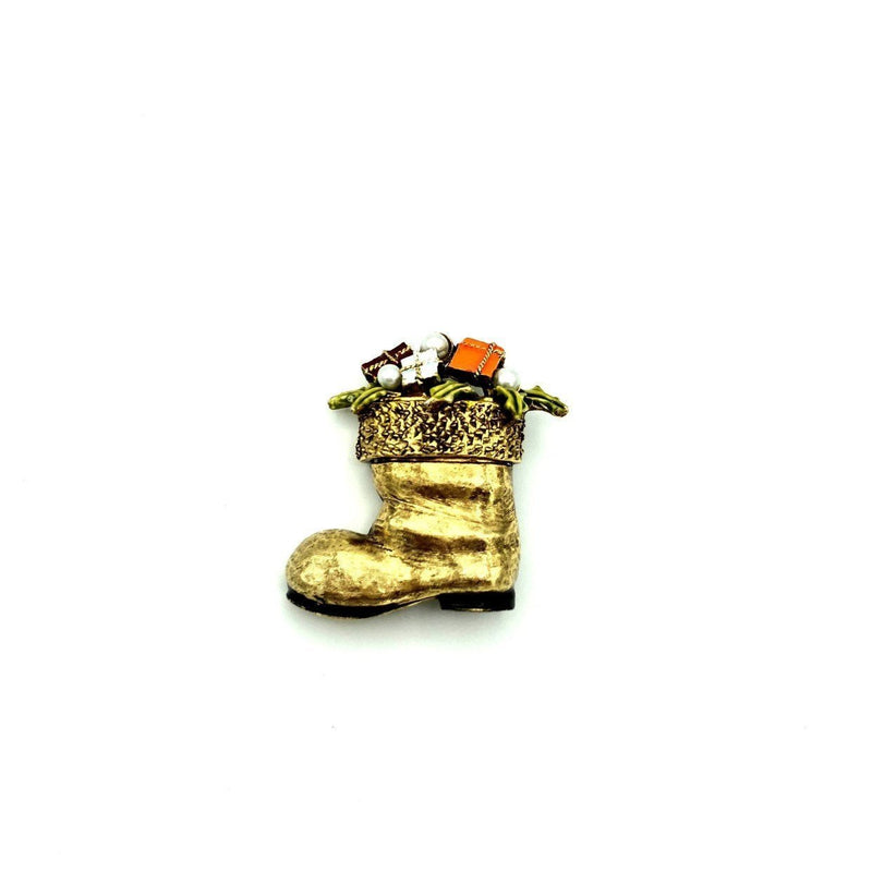 Vintage Santa Boot with Gifts Gold Enamel Signed ART Arthur Pepper - 24 Wishes Vintage Jewelry