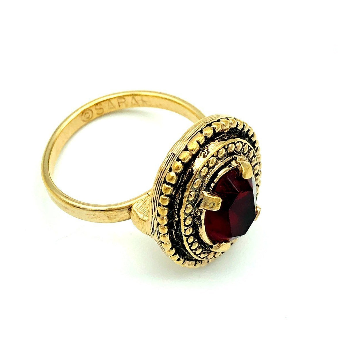 Vintage Sarah Coventry Ruby Red Victorian Inspired Cocktail Ring - 24 Wishes Vintage Jewelry