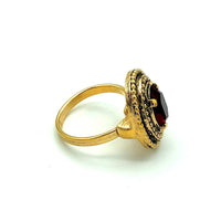 Vintage Sarah Coventry Ruby Red Victorian Inspired Cocktail Ring - 24 Wishes Vintage Jewelry