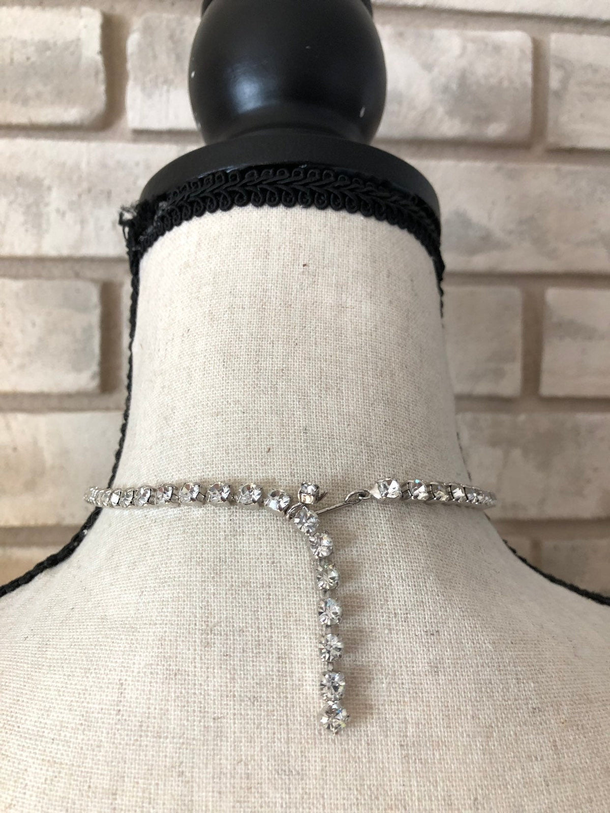 Vintage Silver Art Deco Style Diamante Collar Statement Necklace - 24 Wishes Vintage Jewelry