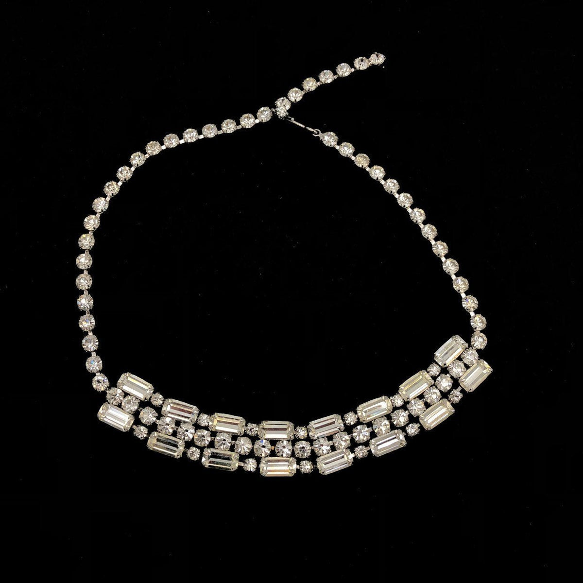 Vintage Silver Art Deco Style Diamante Collar Statement Necklace - 24 Wishes Vintage Jewelry