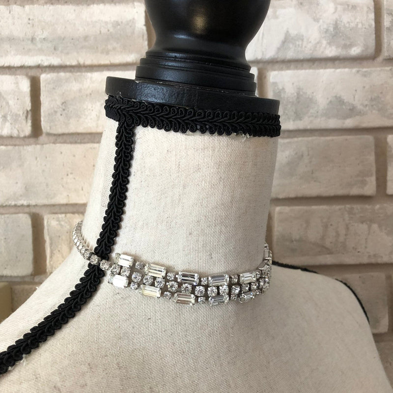 Vintage Silver Art Deco Style Diamante Collar Statement Necklace - 24 Wishes Vintage Jewelry