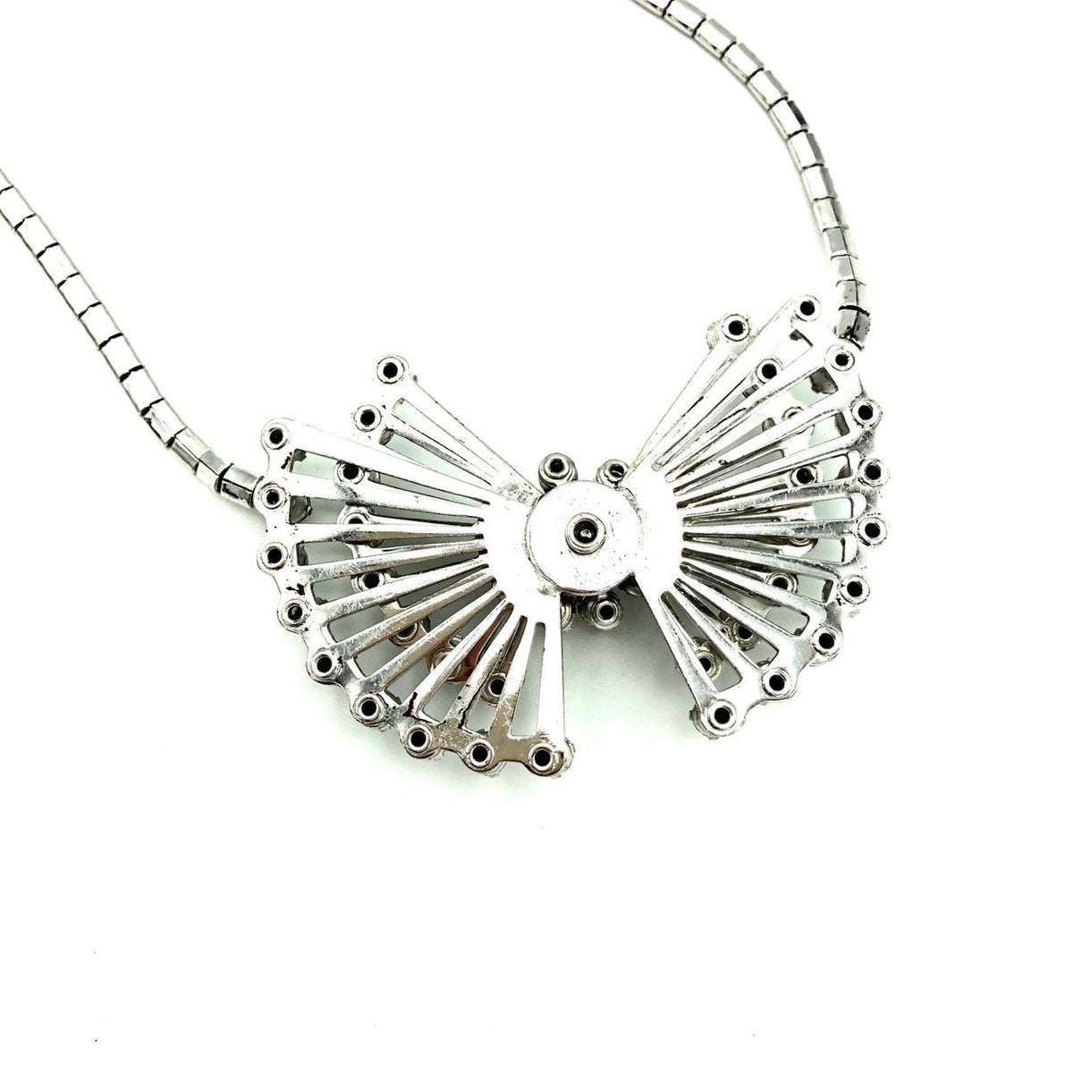 Vintage Silver Art Deco Style Diamante Starburst Pendant - 24 Wishes Vintage Jewelry