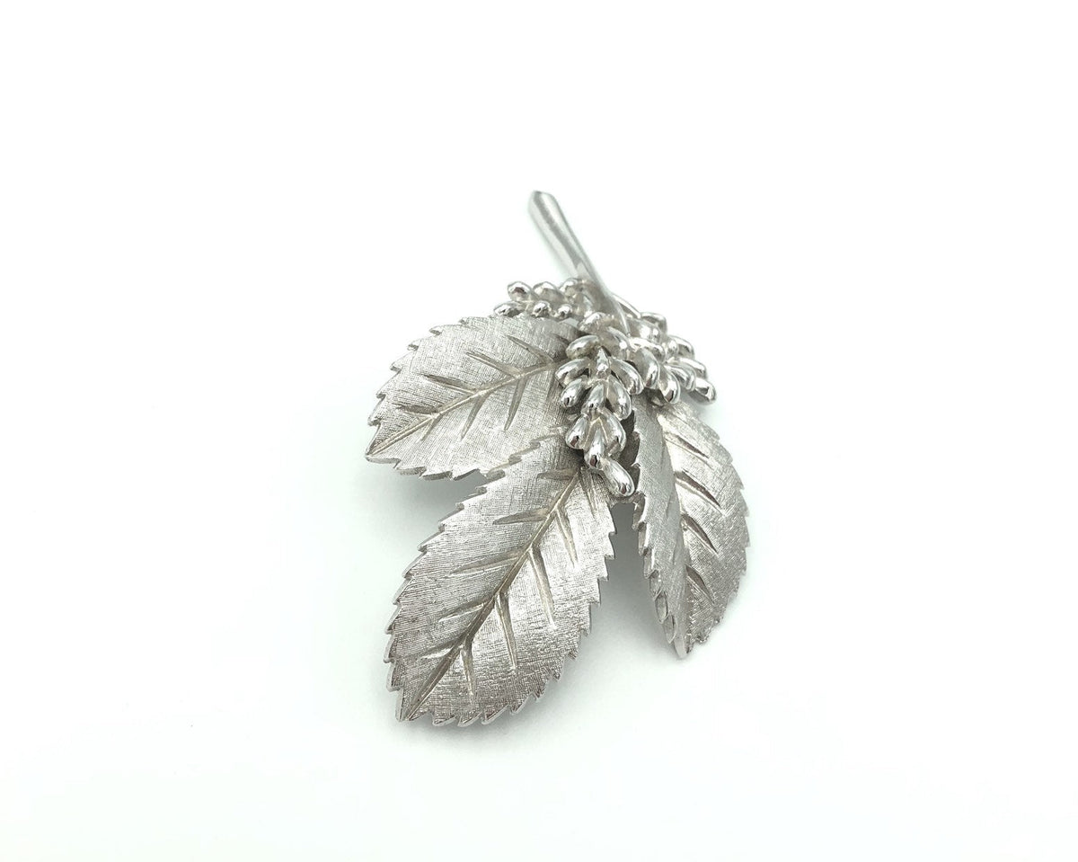 Vintage Silver Crown Trifari Holly Leaf Brooch - 24 Wishes Vintage Jewelry