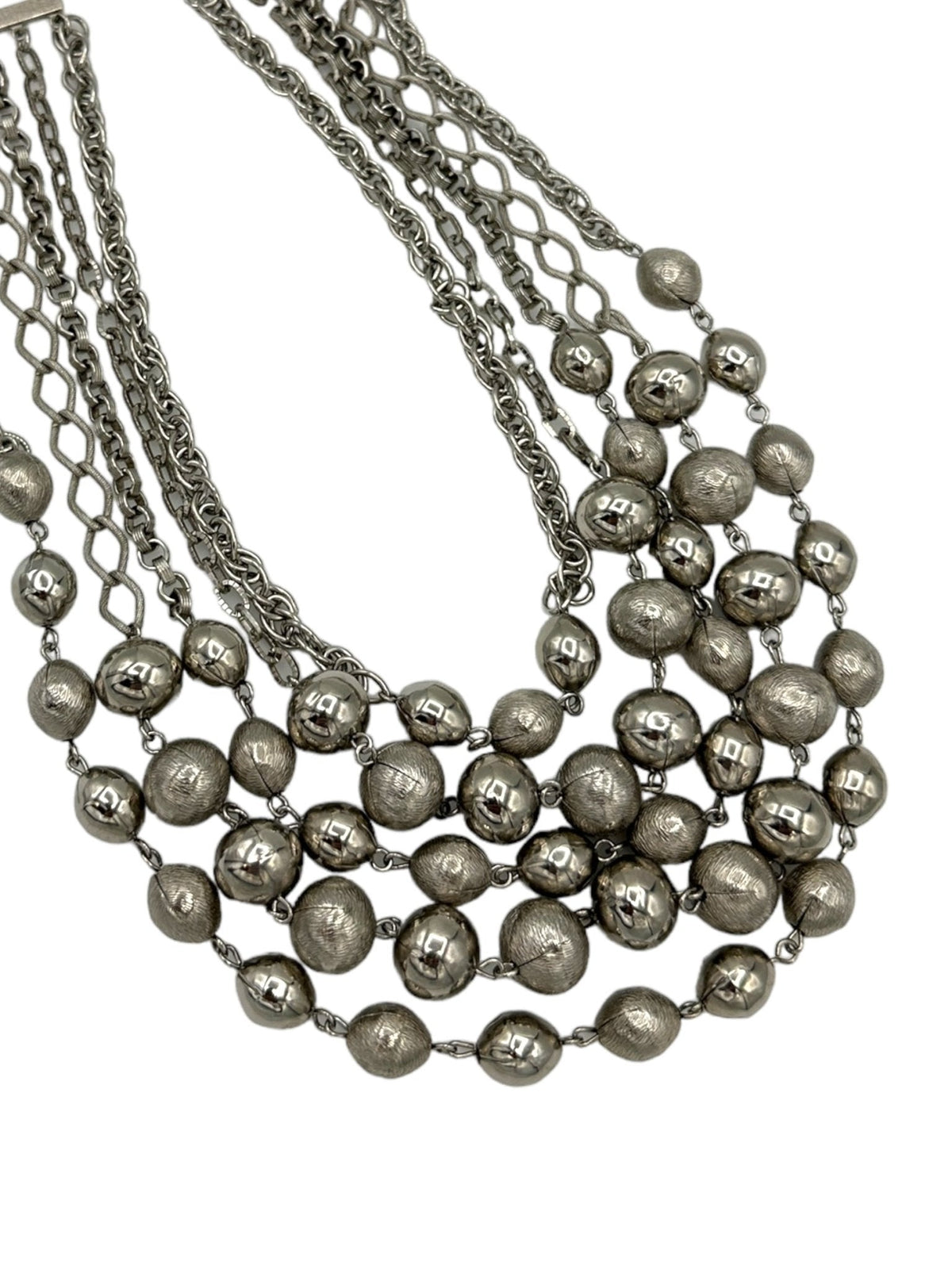 Vintage Silver Layered Long Multi - Strand Chain Textured Bead Necklace - 24 Wishes Vintage Jewelry