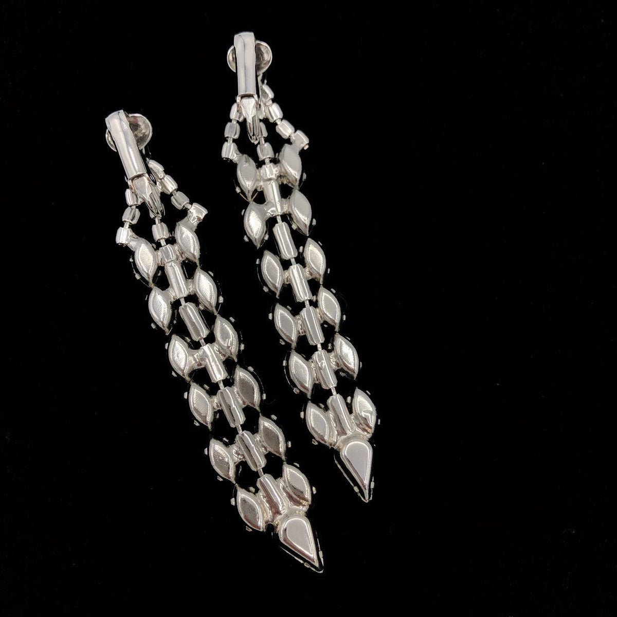 Vintage Silver Long Dangle Rhinestone Earrings - 24 Wishes Vintage Jewelry