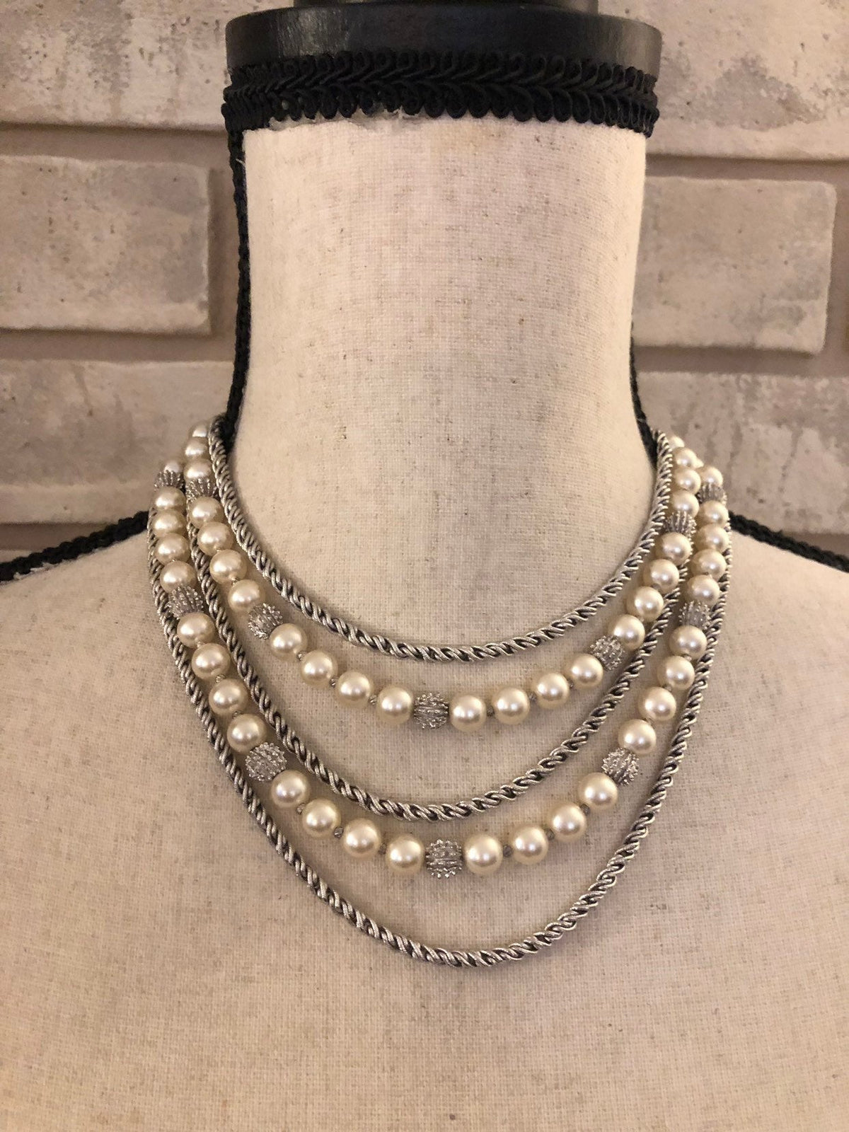 Vintage Silver Trifari Multi - Strand Layered Pearl Classic Necklace - 24 Wishes Vintage Jewelry