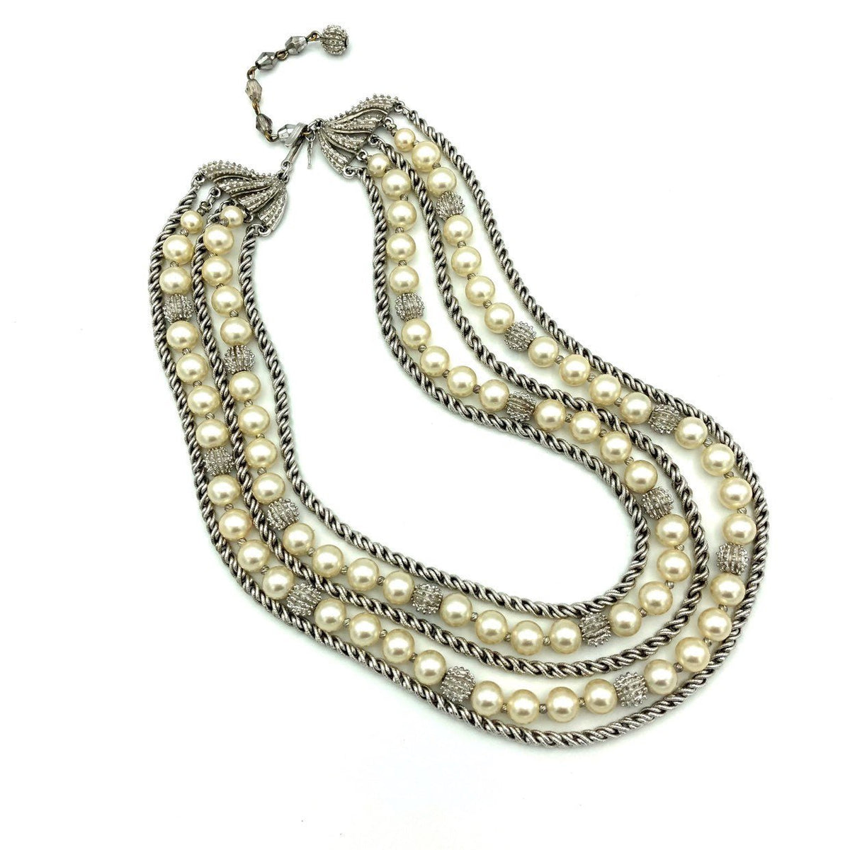 Vintage Silver Trifari Multi - Strand Layered Pearl Classic Necklace - 24 Wishes Vintage Jewelry