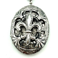 Vintage Silver Whiting & Davis Fleur - de - lis Locket Pendant - 24 Wishes Vintage Jewelry