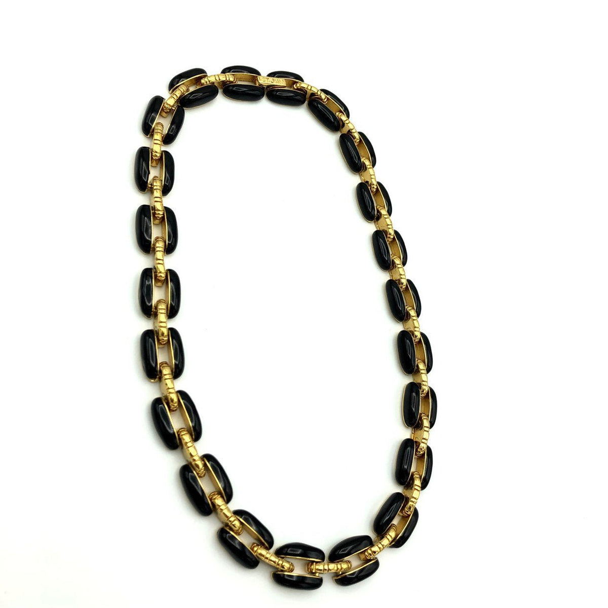 Vintage St. John Black Enamel Gold Chain Link Necklace - 24 Wishes Vintage Jewelry