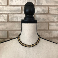 Vintage St. John Black Enamel Gold Chain Link Necklace - 24 Wishes Vintage Jewelry