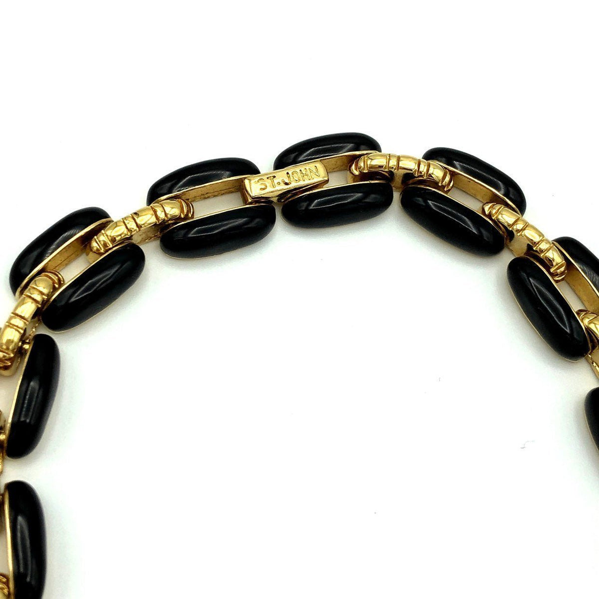 Vintage St. John Black Enamel Gold Chain Link Necklace - 24 Wishes Vintage Jewelry