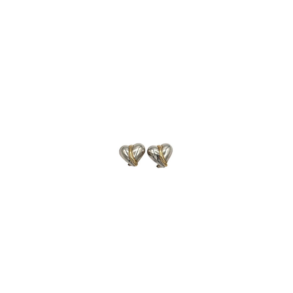EarringsVintage Sterling Silver Puffy Heart Earrings with 14K Gold Swirl