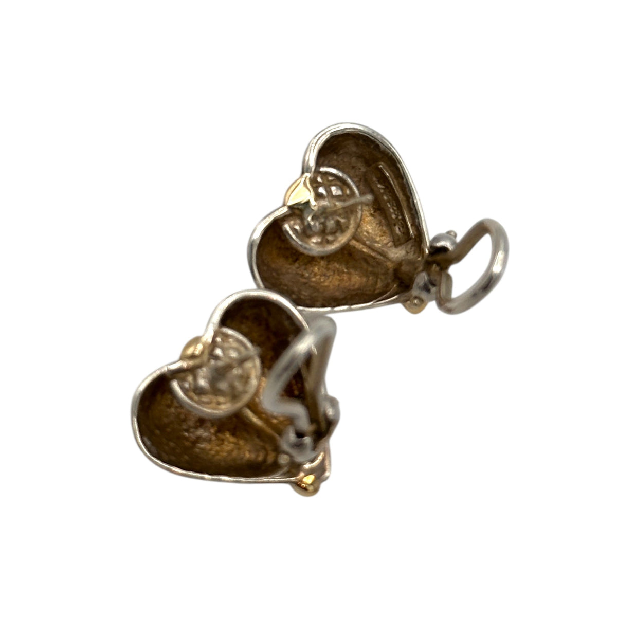 EarringsVintage Sterling Silver Puffy Heart Earrings with 14K Gold Swirl