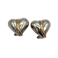 EarringsVintage Sterling Silver Puffy Heart Earrings with 14K Gold Swirl