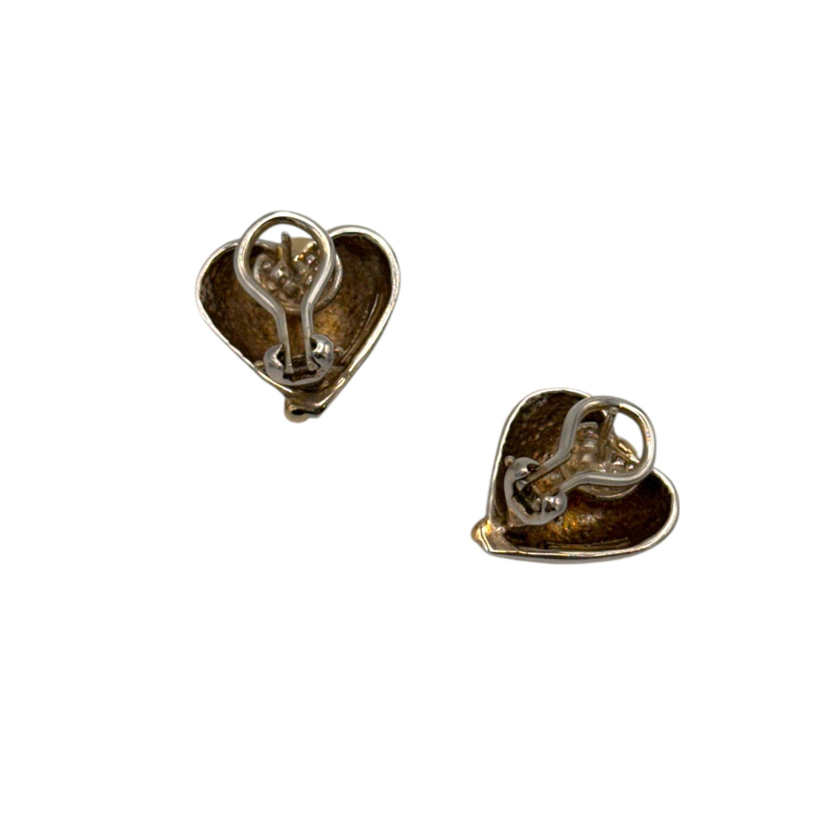 EarringsVintage Sterling Silver Puffy Heart Earrings with 14K Gold Swirl